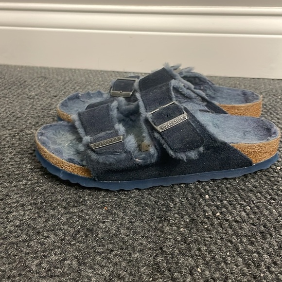 Birkenstock Blue Sandals Fur lined Size 36/ 6-6.5 - Picture 2 of 6